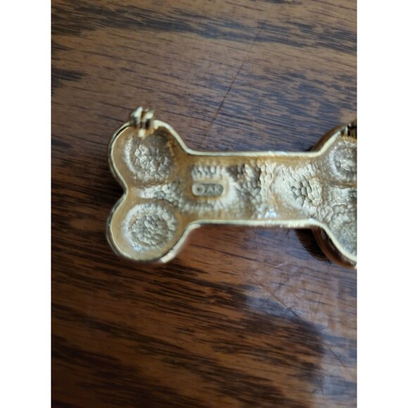 Anne Klein Gold-Tone Paw Print Dog Bone Brooch Signed - Picture 4 of 7
